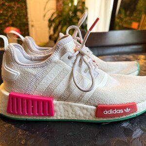 Adidas NMD R1 Boost Sneakers Size 8.5 White Pink Green Streetwear Shoes